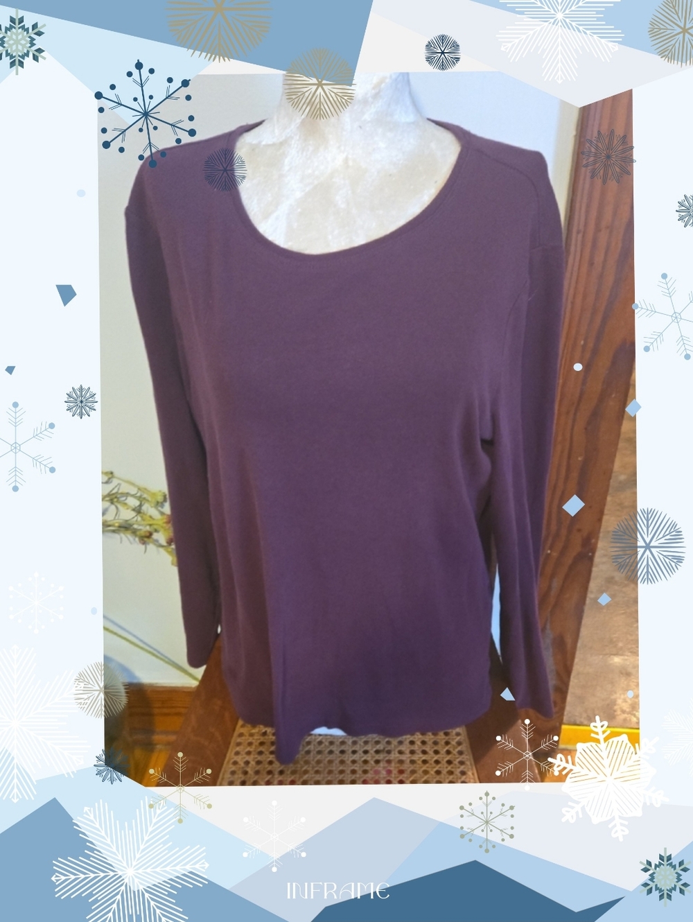 Chico's Plum Long Sleeve Cotton  Scoop Neck Tee Size 14